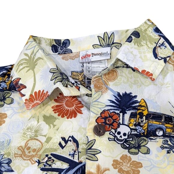 Disney Disneyland Mickey Mouse Pirate Hawaiian Luau Shirt Kids Boys Size Medium - Picture 5 of 5